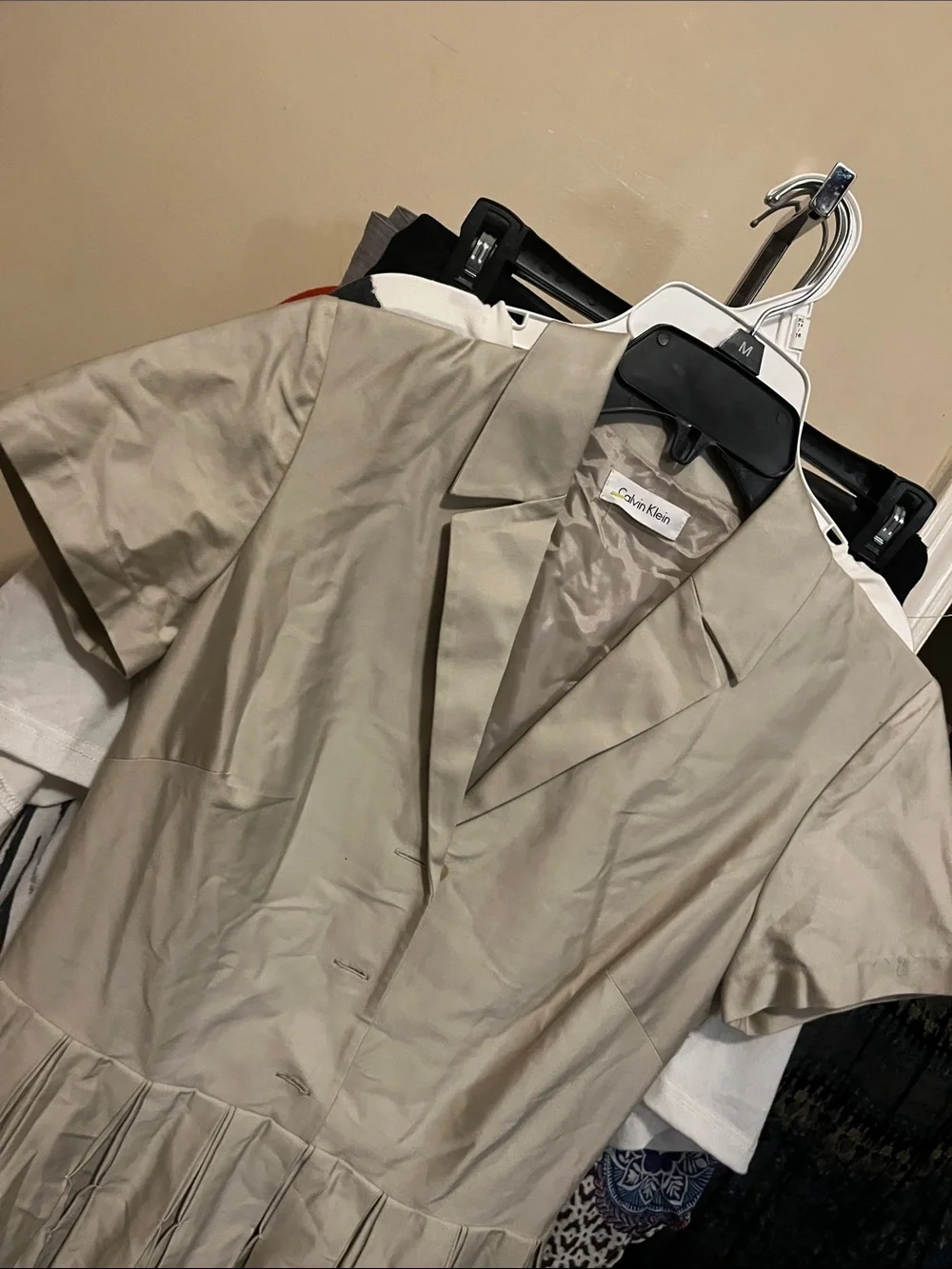 Calvin Klein Short Sleeve Midi Dress in Light Taupe - Picture 2 of 3